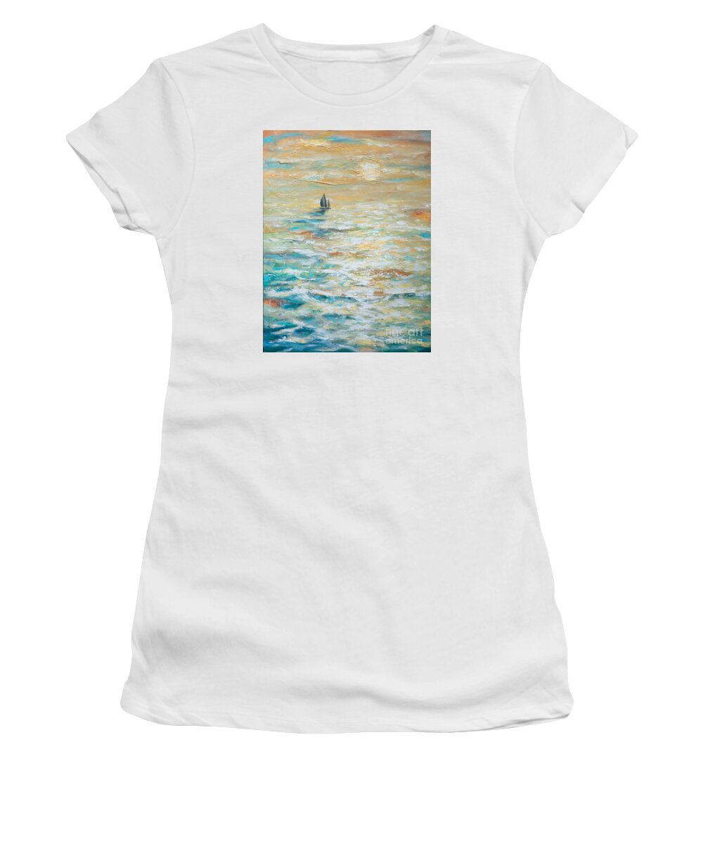 Sailing Women's T-Shirt featuring the painting Sailing Into the Sunset by Linda Olsen