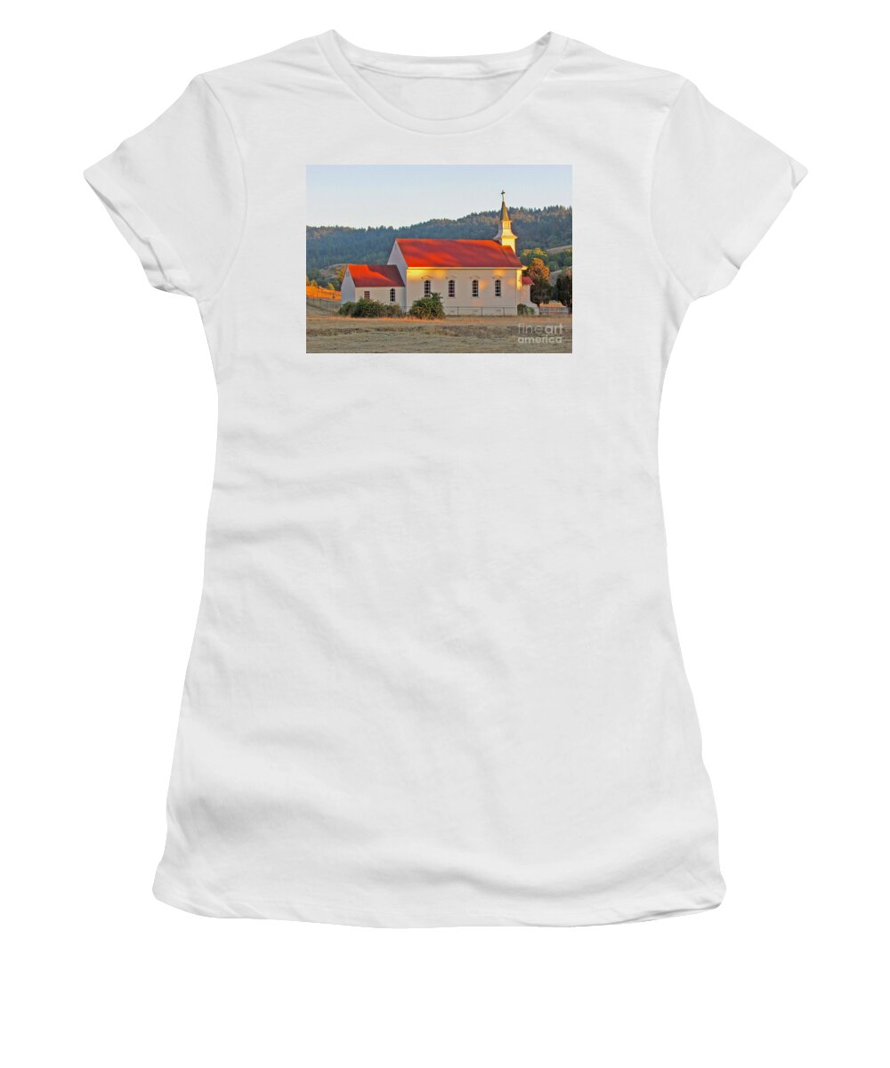 Landscape Women's T-Shirt featuring the photograph St. Mary's Church at Sunset by Joyce Creswell