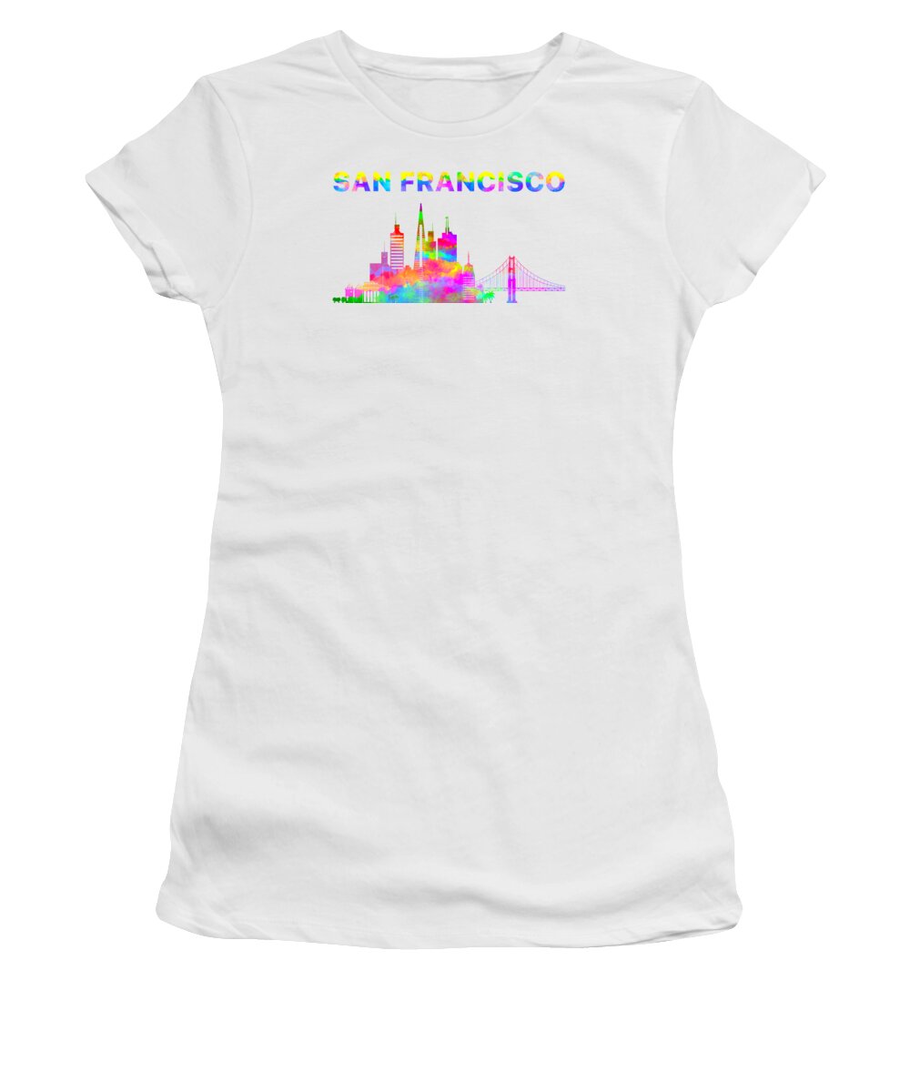 San Francisco Skyline Watercolor Women's T-Shirt featuring the digital art San Francisco Skyline Watercolor by David Millenheft