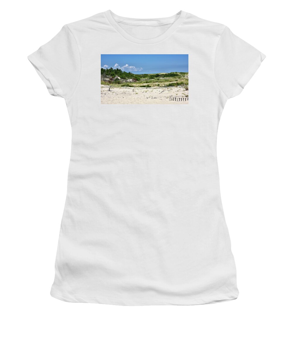 Sand Dune Women's T-Shirt featuring the photograph Sand Dune in Cape Henlopen State Park - Delaware by Brendan Reals