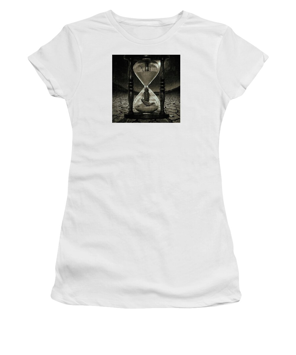 Clock Women's T-Shirt featuring the digital art Sands of Time ... Memento Mori - Monochrome by Marian Voicu