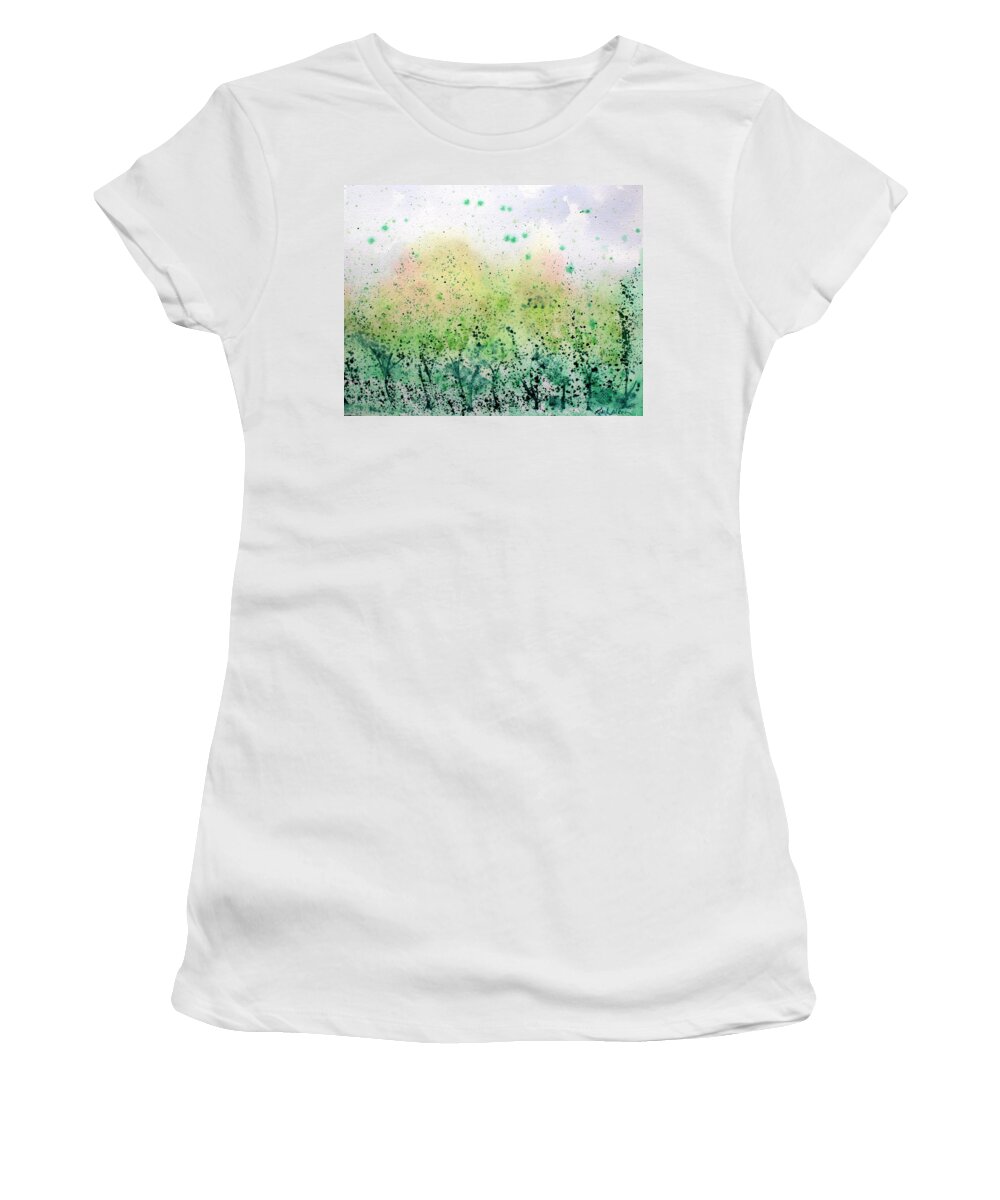 Trees Women's T-Shirt featuring the painting Scattering Leaves Watercolor by Kimberly Walker