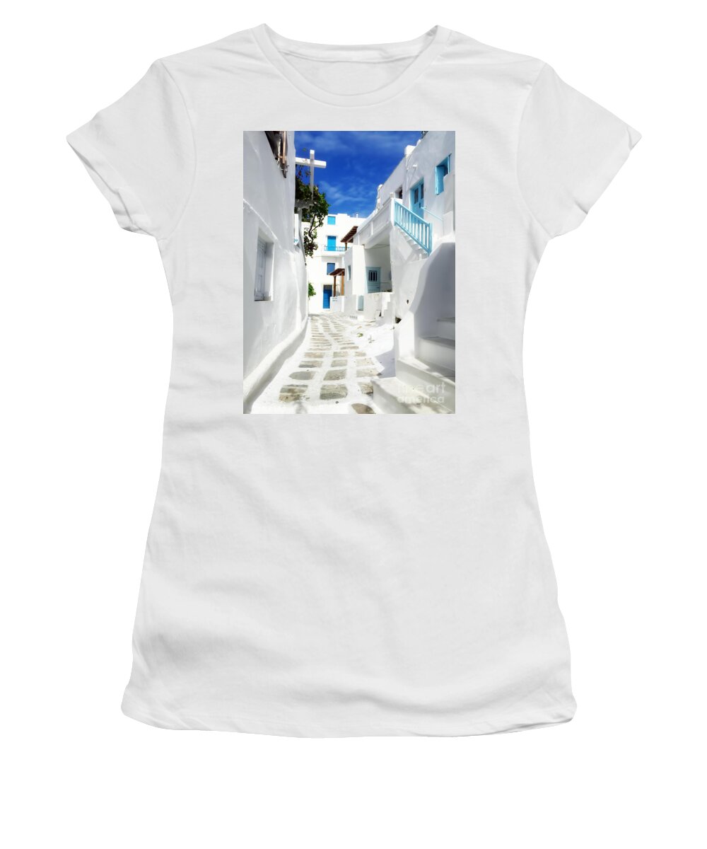 Mykonos Women's T-Shirt featuring the photograph Scenic Mykonos by HD Connelly