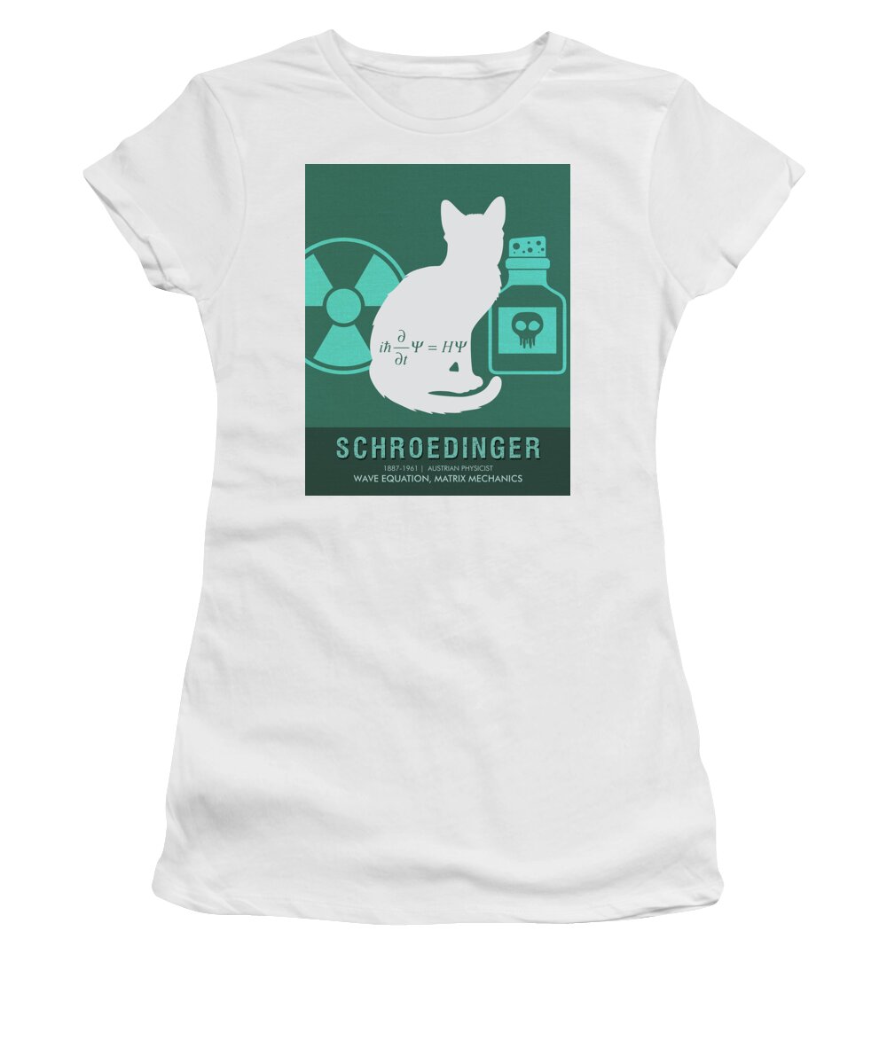 Schroedinger Women's T-Shirt featuring the mixed media Science Posters - Erwin Schroedinger - Physicist by Studio Grafiikka