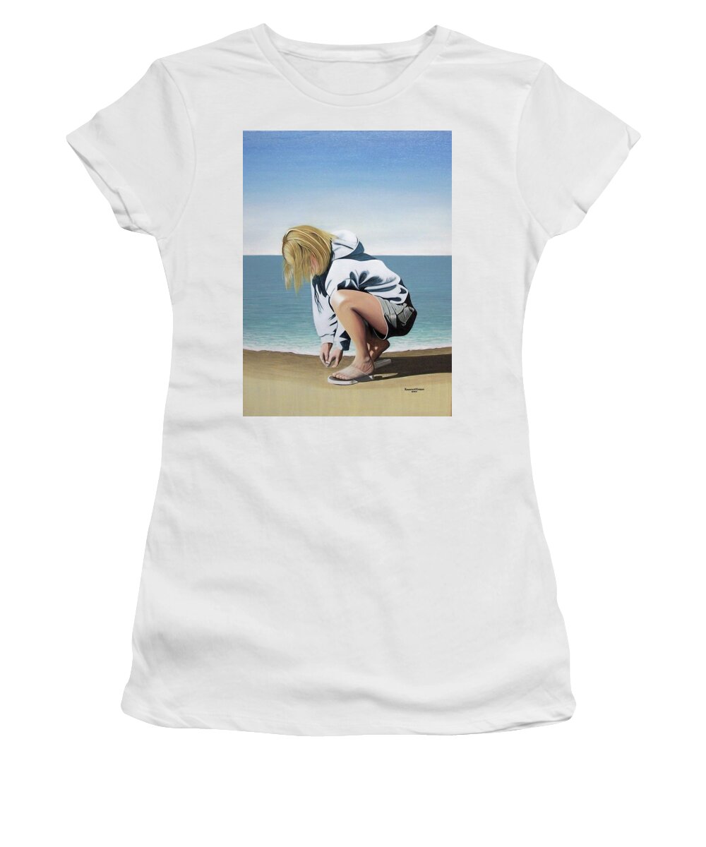 Landscape Women's T-Shirt featuring the painting Sea Shells on the Beach by Kenneth M Kirsch