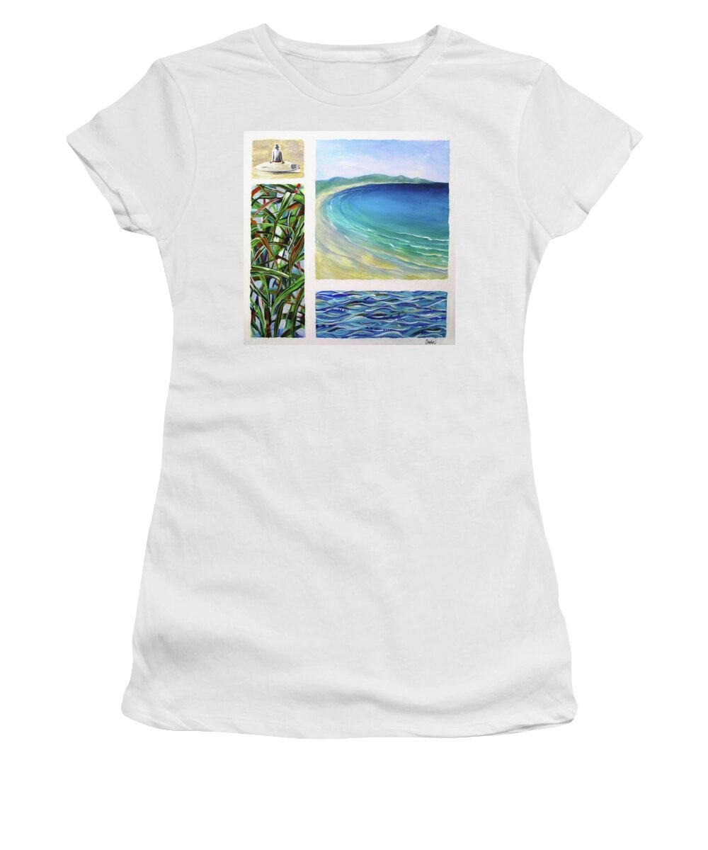 Surf Women's T-Shirt featuring the painting Seaside Memories by Chris Hobel
