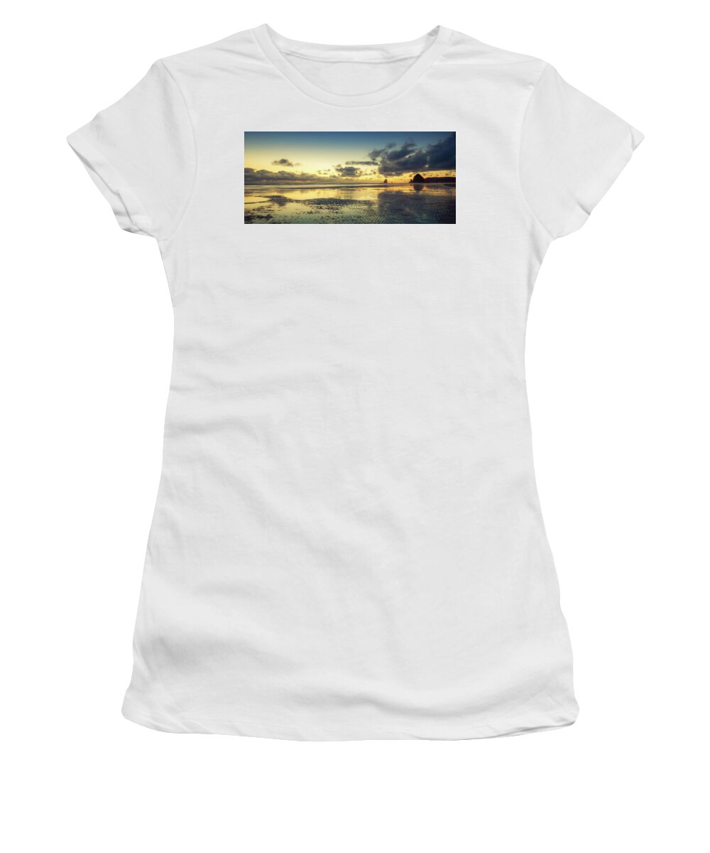 Cannon Beach Women's T-Shirt featuring the photograph Seaside Palette by Don Schwartz
