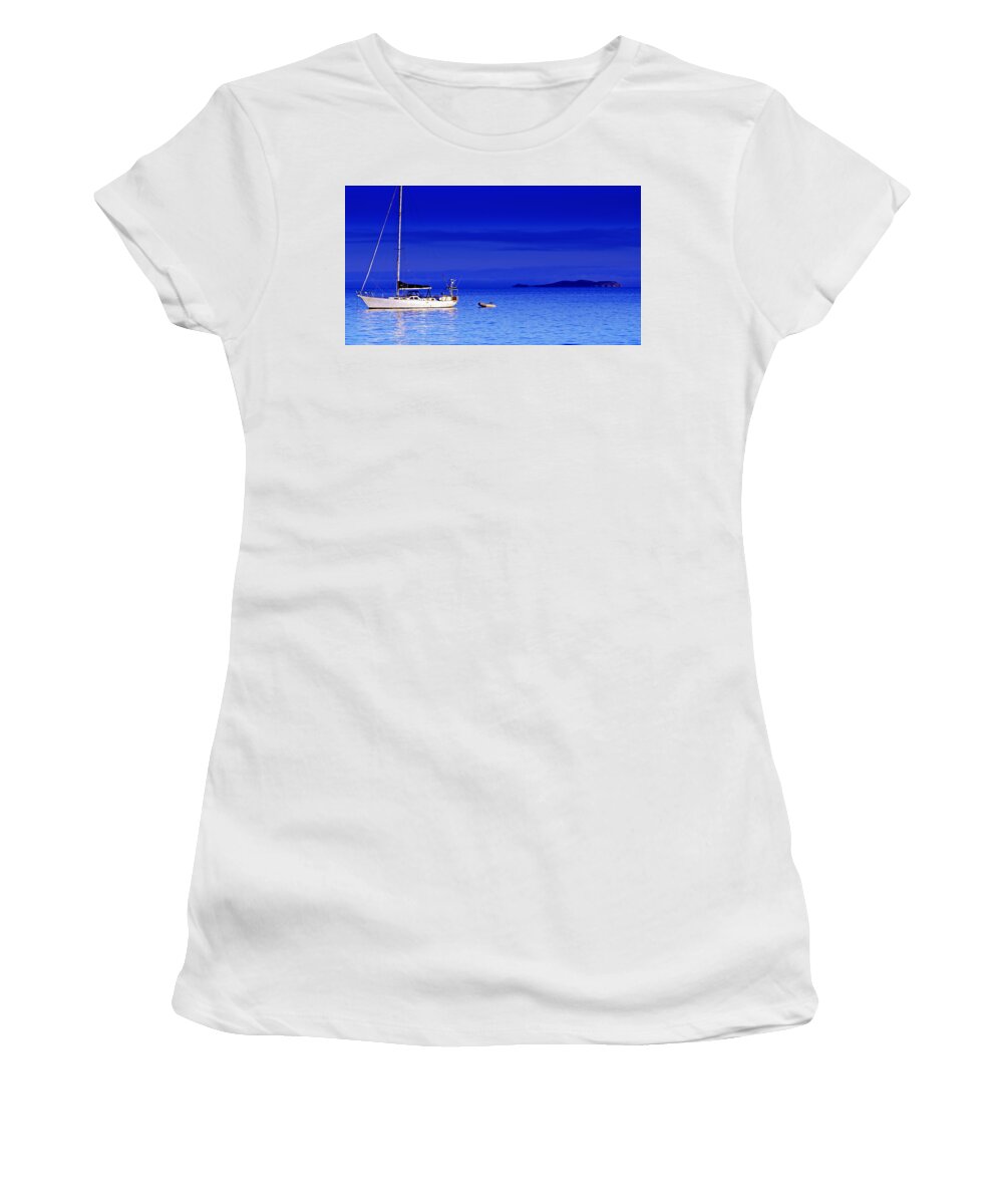 Transportation. Boats Women's T-Shirt featuring the photograph Serene Seas by Holly Kempe