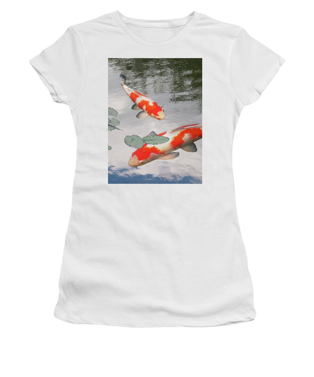 Japanese Koi Fish Women's T-Shirt featuring the photograph Serenity - Red And White Koi by Gill Billington