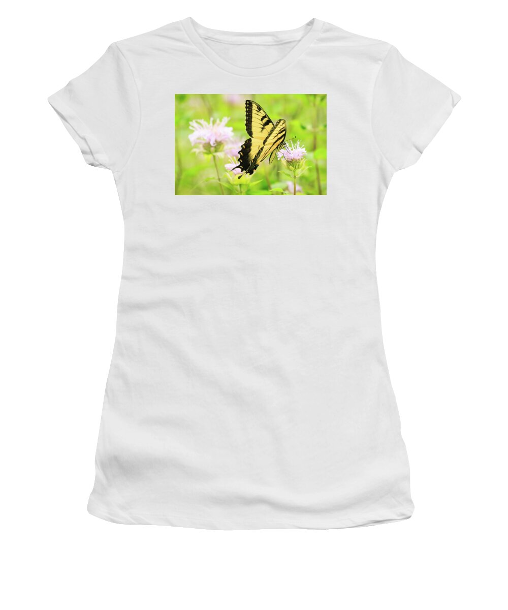 Forest Preserve Women's T-Shirt featuring the photograph Series of Yellow Swallowtail #4 of 6 by Joni Eskridge