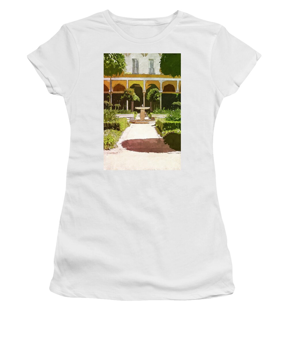 Seville Women's T-Shirt featuring the painting Seville, Andalusian Patio - 02 by AM FineArtPrints