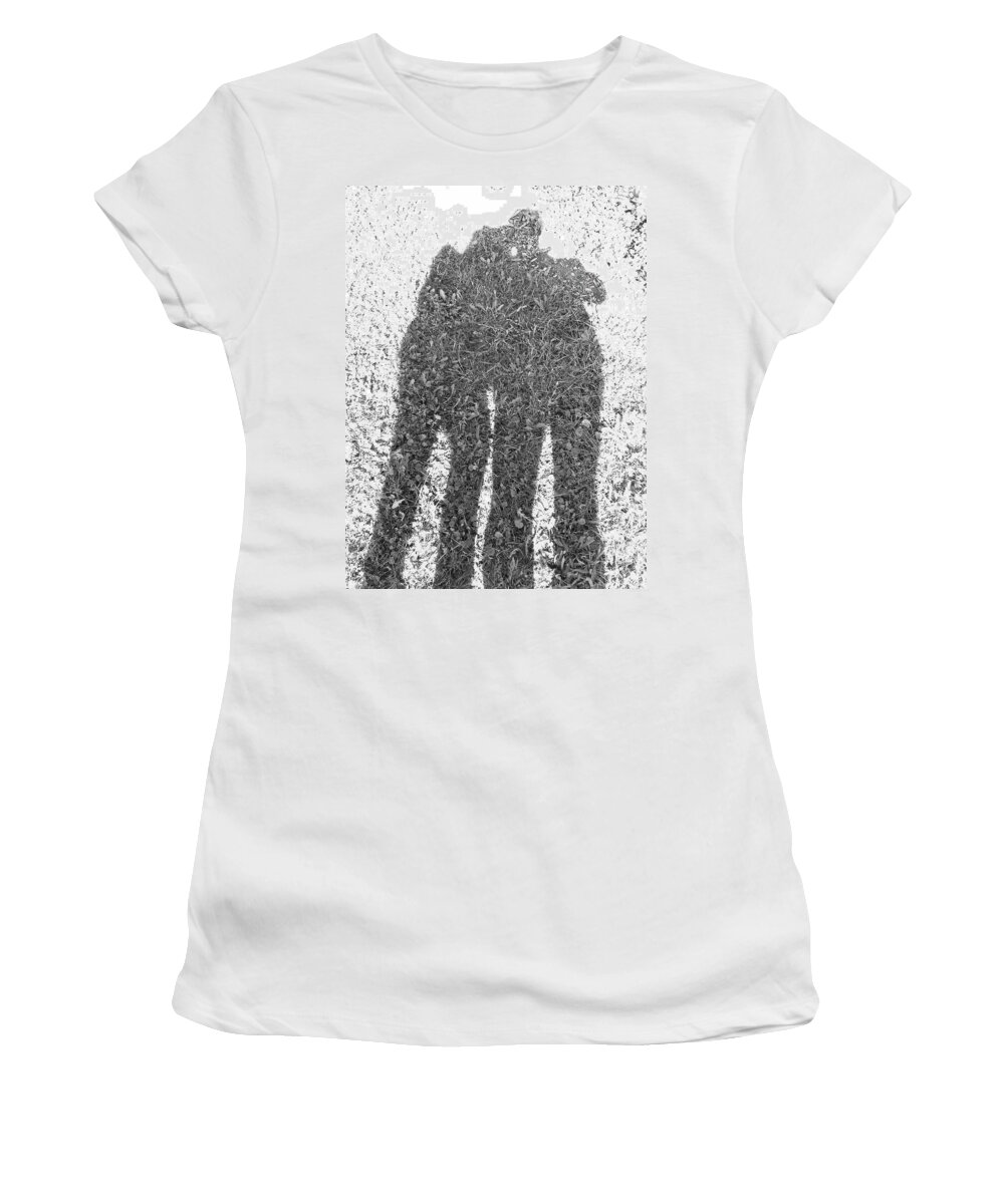 Shadow Women's T-Shirt featuring the photograph Shadow In The Meadow BW by Wilhelm Hufnagl