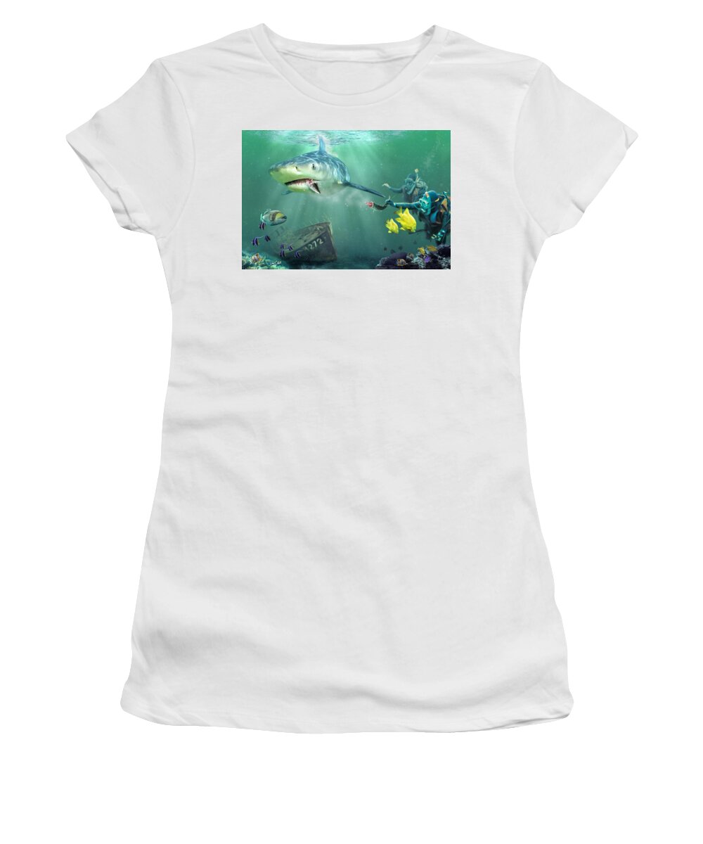 Bull Shark Women's T-Shirt featuring the digital art Shark Bait by Don Olea