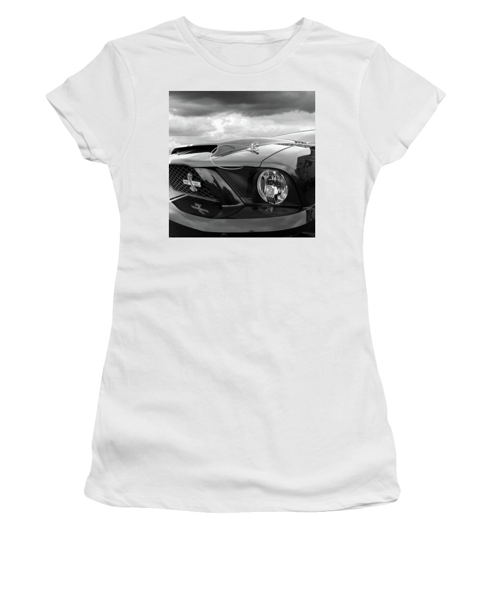 Ford Mustang Women's T-Shirt featuring the photograph Shelby Super Snake Mustang Grille and Headlight by Gill Billington