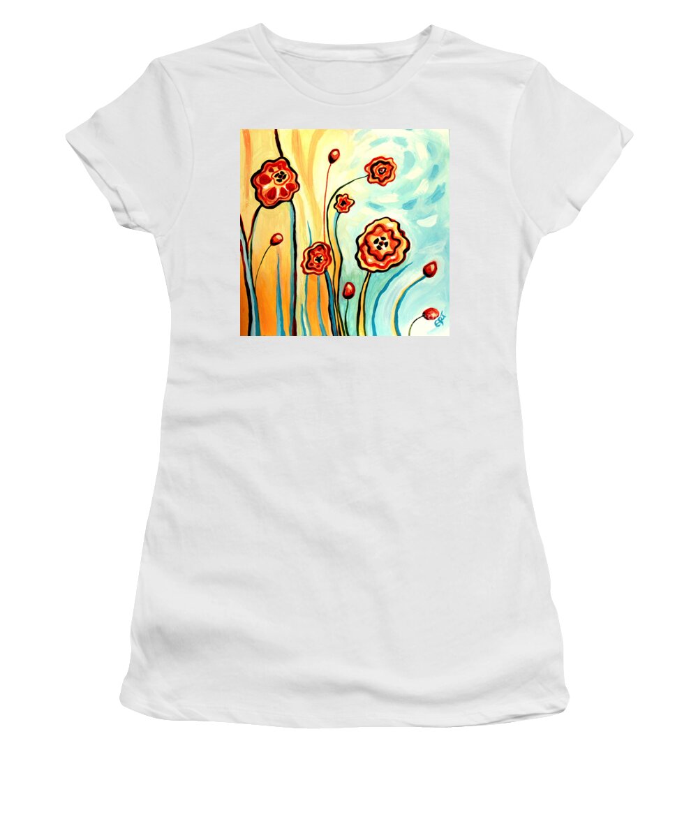 Floral Women's T-Shirt featuring the painting Sherbert and Powder Blue Skies by Elizabeth Robinette Tyndall