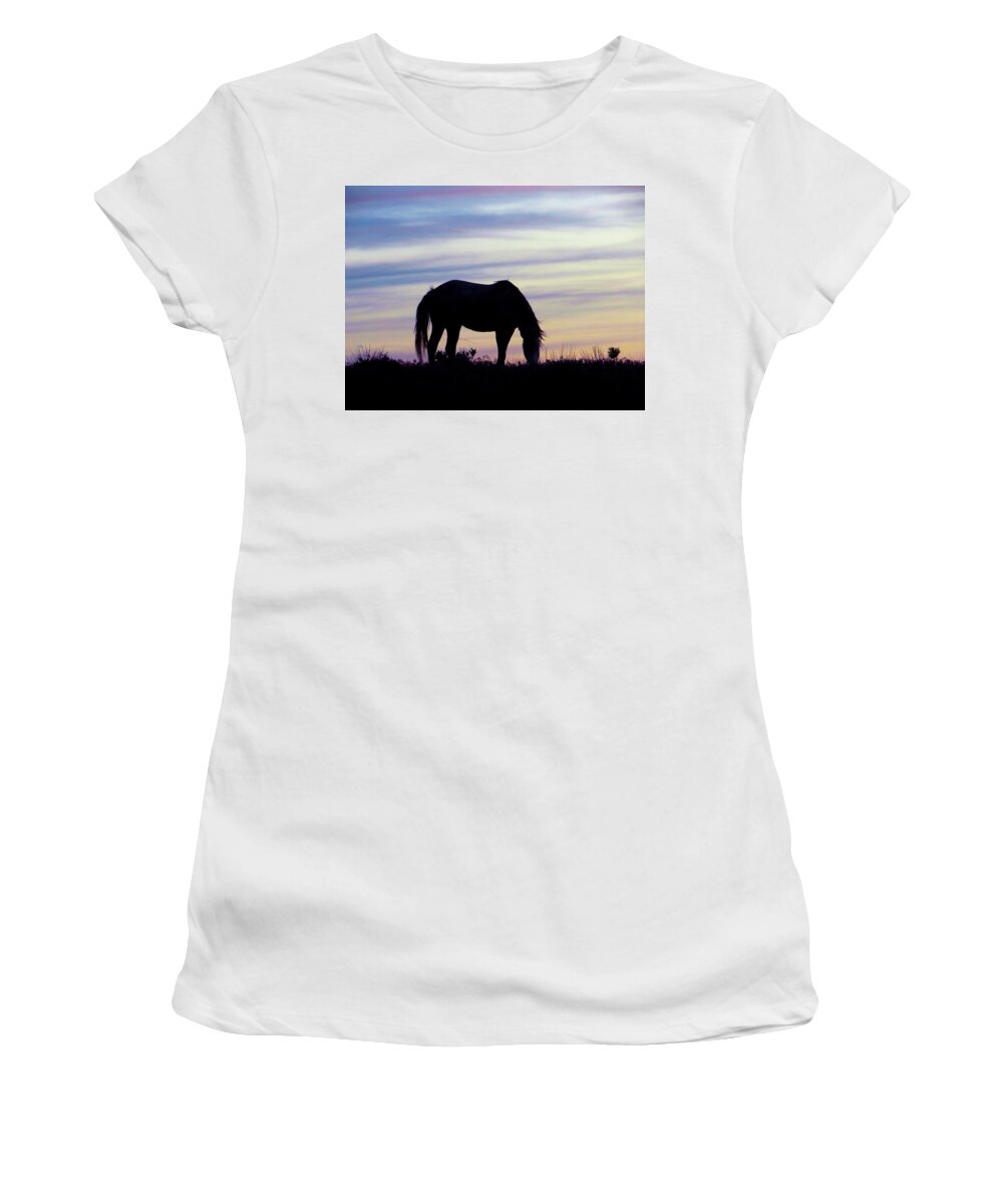 Landscape Women's T-Shirt featuring the photograph Silhouetting Wild Horse by Carol Milisen
