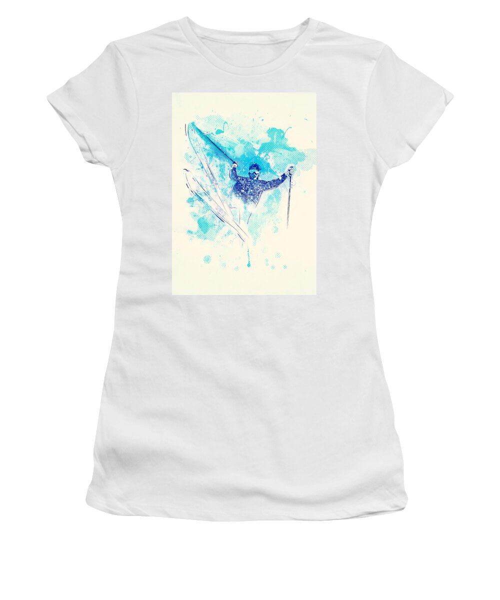Ski Women's T-Shirt featuring the mixed media Skiing Down the Hill by BONB Creative