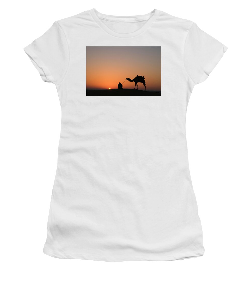 Silhouette Women's T-Shirt featuring the photograph SKN 0870 Silhouette at Sunrise by Sunil Kapadia