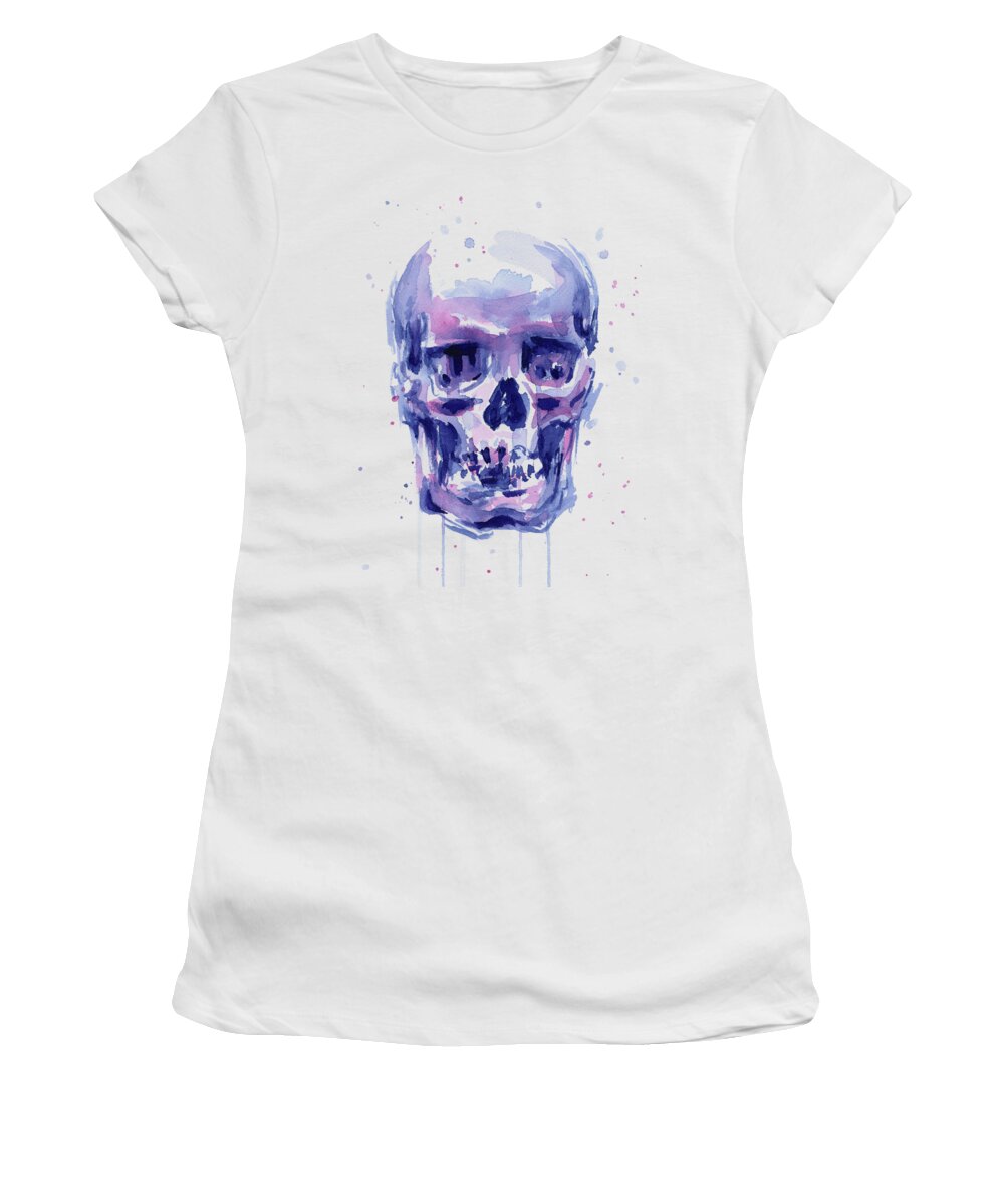 Skull Women's T-Shirt featuring the painting Skull Watercolor by Olga Shvartsur