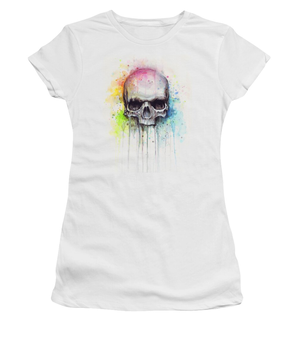 Skull Women's T-Shirt featuring the painting Skull Watercolor Painting by Olga Shvartsur