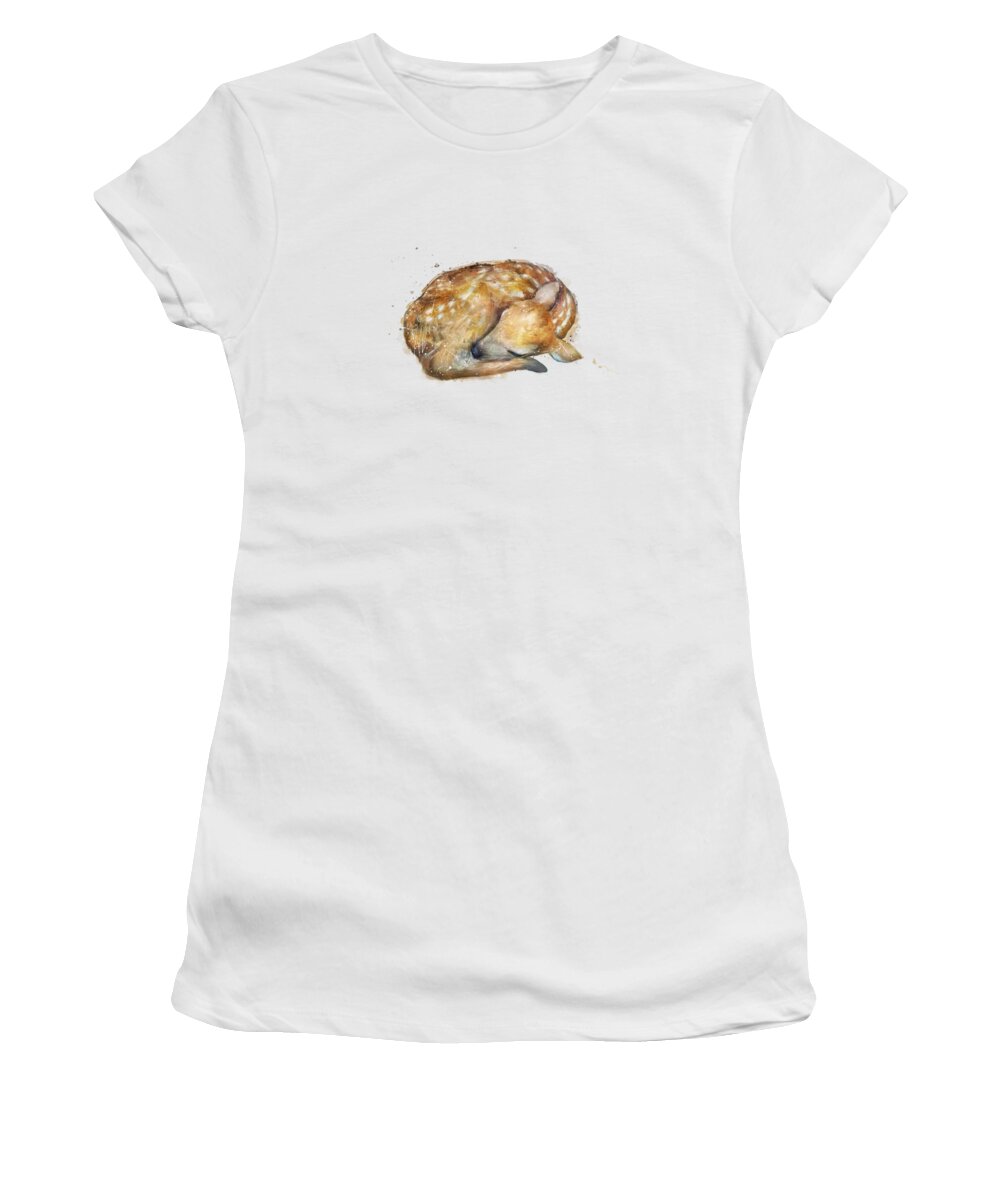 Fawn Women's T-Shirt featuring the painting Sleeping Fawn by Amy Hamilton