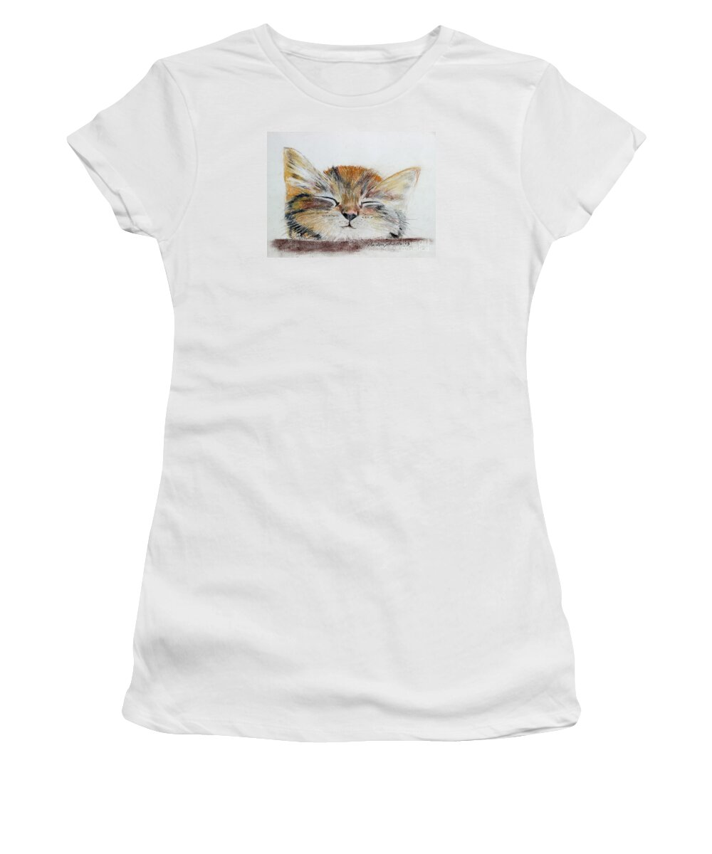 Kitten Women's T-Shirt featuring the painting Sleepyhead by Marlene Schwartz Massey