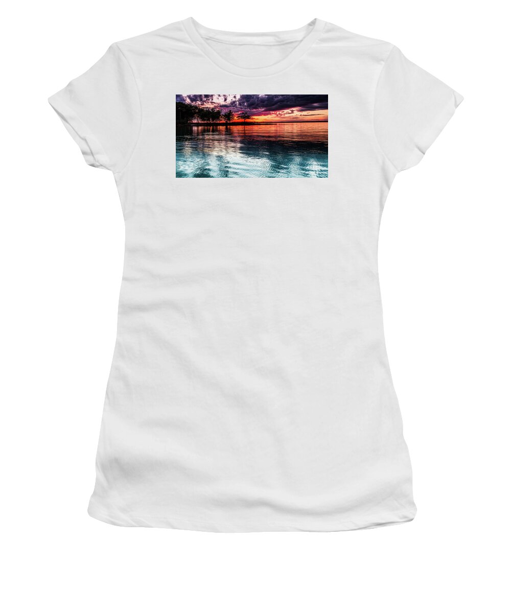Higgins Lake Women's T-Shirt featuring the photograph Smooth water Higgins Lake by Joe Holley