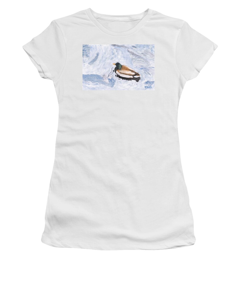Watercolor Women's T-Shirt featuring the painting Snake Lake Duck Sketch by Ken Powers