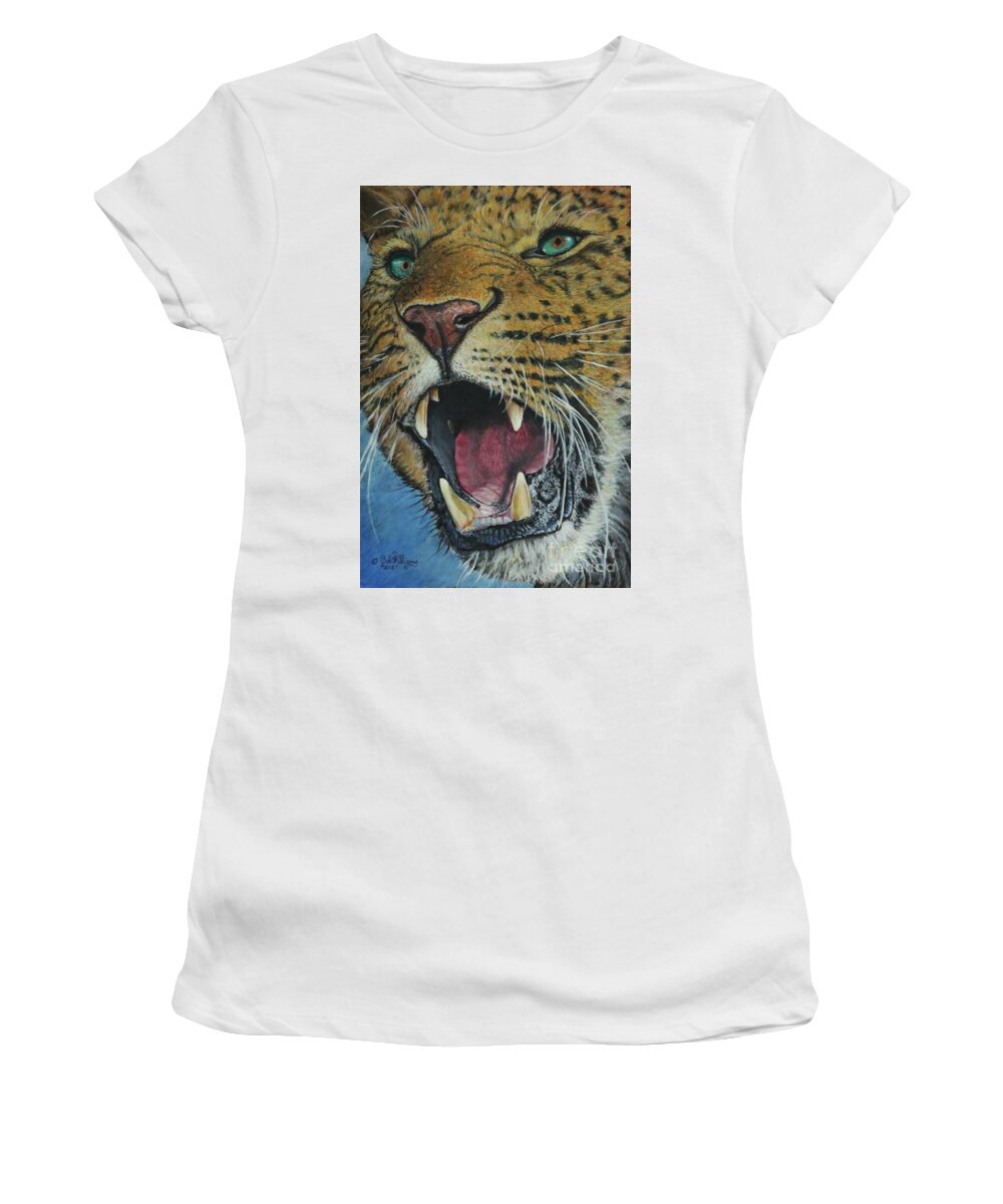 Leopard Women's T-Shirt featuring the painting Snarl...Amur Leopard by Bob Williams