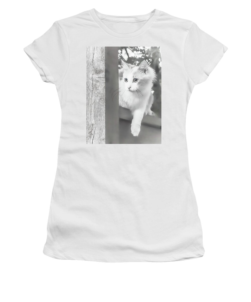 Kitty Women's T-Shirt featuring the photograph Sneak Peek by Jennifer Grossnickle