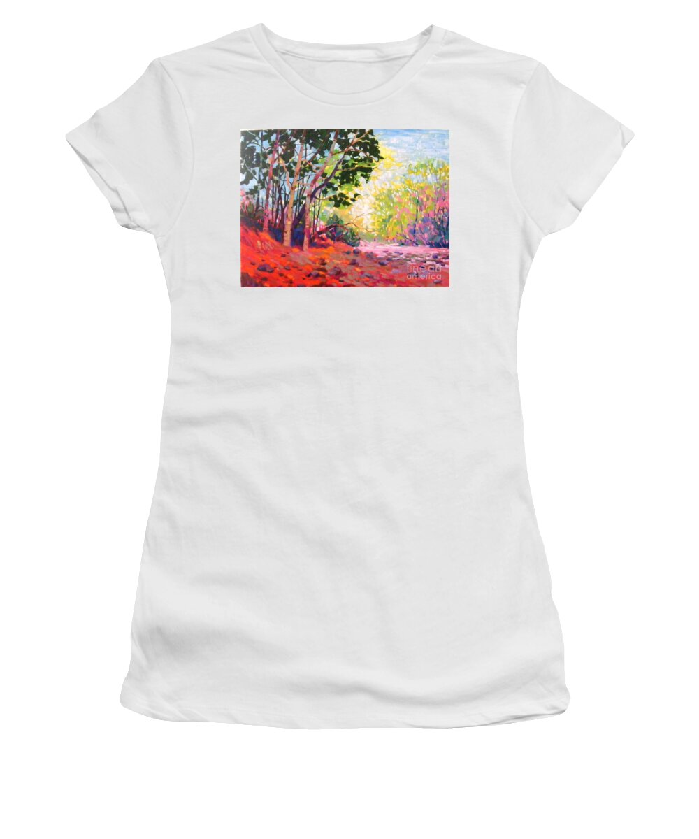Landscape Women's T-Shirt featuring the painting Snoqualmie Story by Celine K Yong