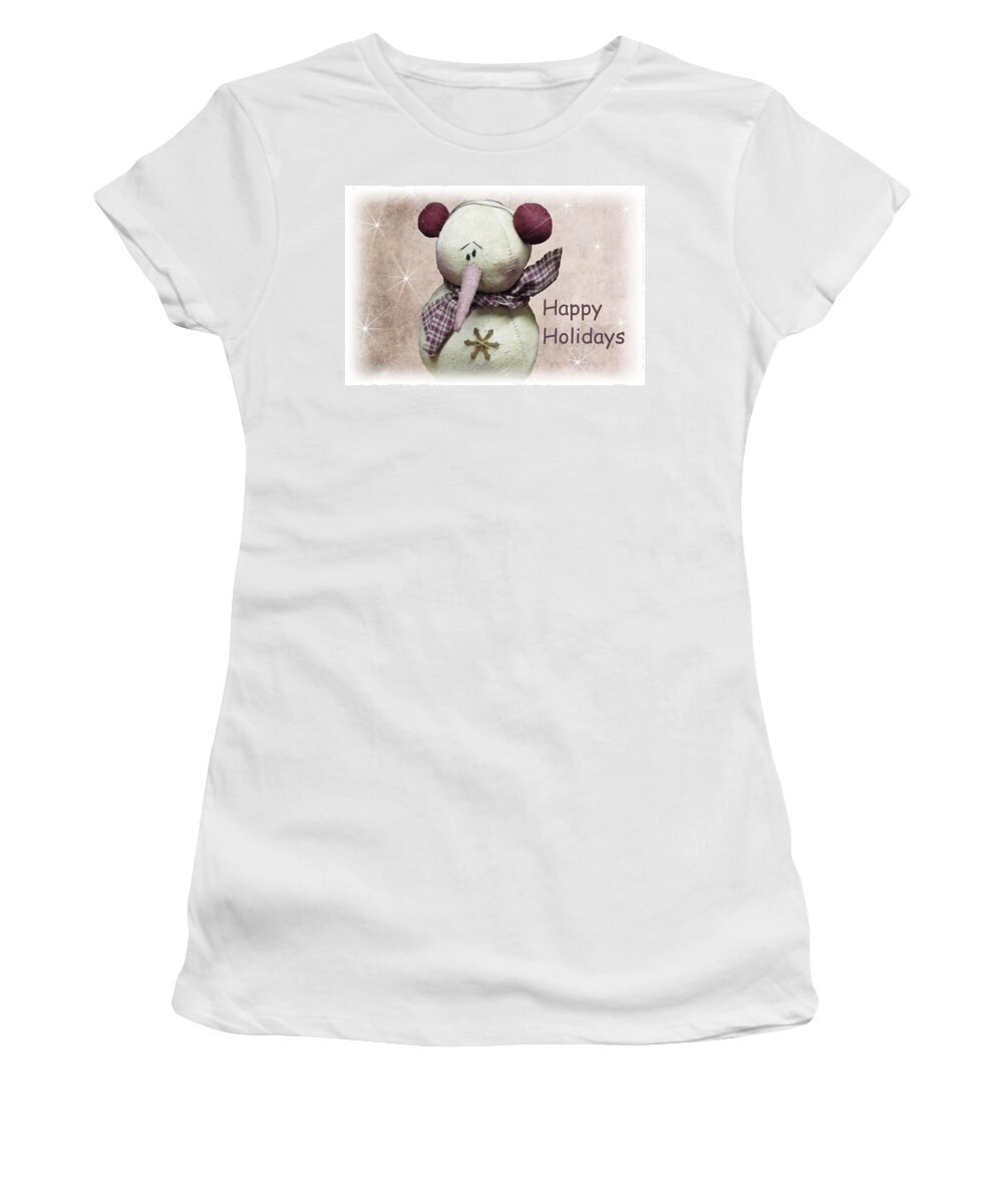 Snowman Women's T-Shirt featuring the photograph Snowman Greeting Card by David Dehner