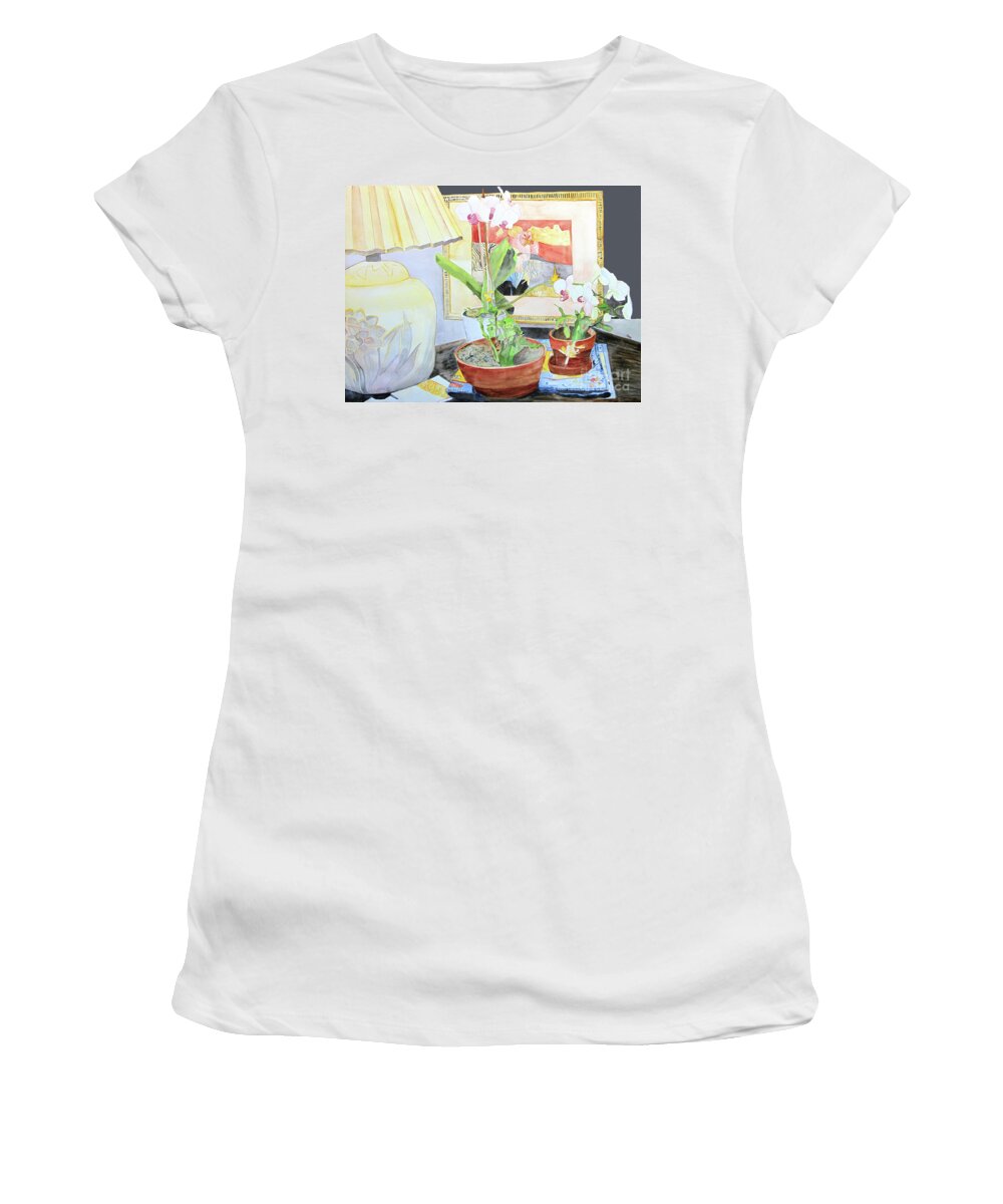 Orchid Women's T-Shirt featuring the painting Soft Light by Sandy McIntire