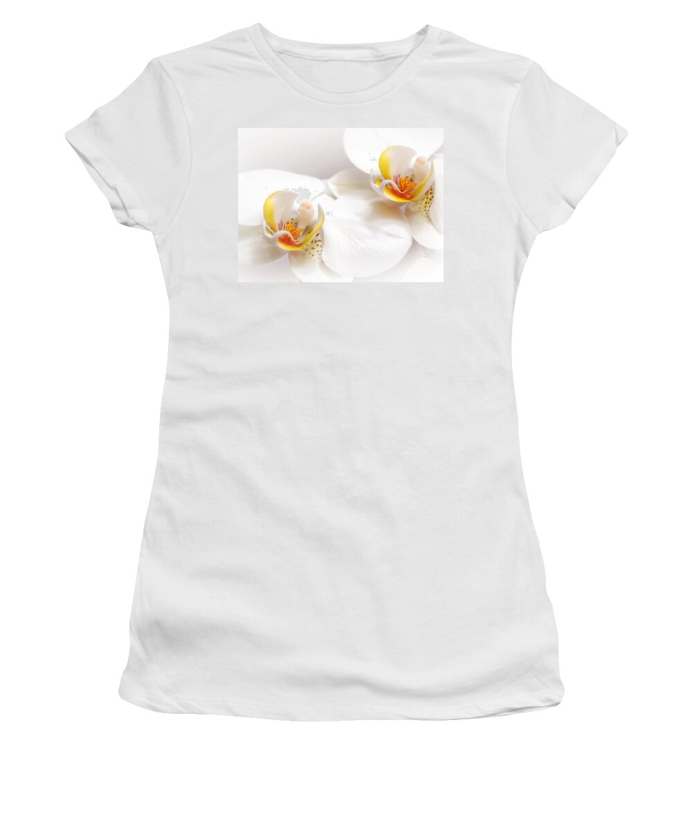 Soft White Orchid Women's T-Shirt featuring the photograph Soft White Orchid Pair by Gill Billington