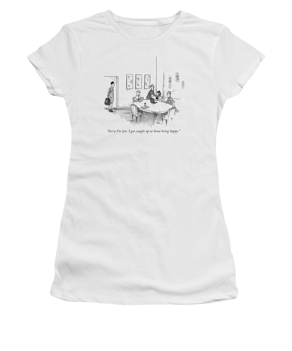 “sorry I’m Late Women's T-Shirt featuring the drawing Sorry Im Late by Teresa Burns Parkhurst