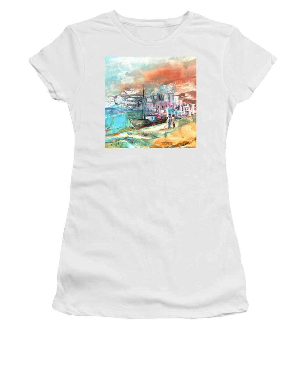 Travel Women's T-Shirt featuring the painting Spanish Harbour 08 by Miki De Goodaboom