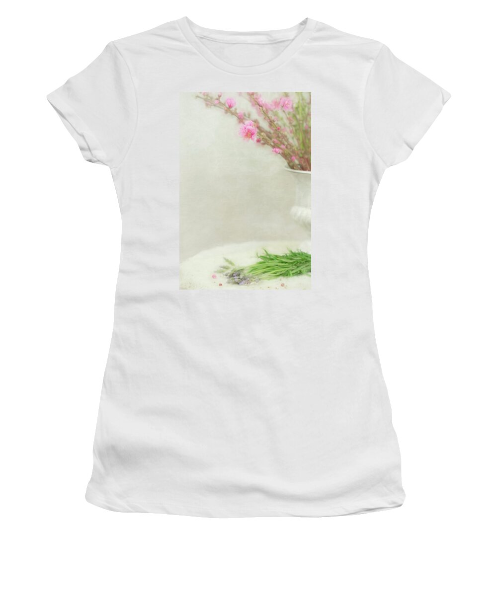 Painterly Women's T-Shirt featuring the photograph Spring Blossoms in White Vase by Susan Gary