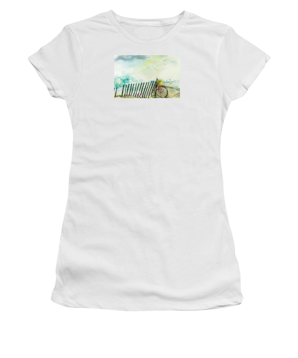 Spring Women's T-Shirt featuring the painting Bicycle Ride. Mayflower storm. by Mark Tonelli