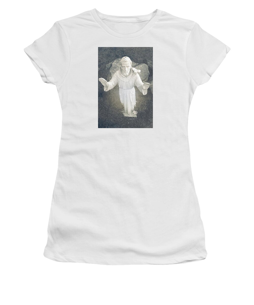 St. Francis Of Assisi Statue Women's T-Shirt featuring the photograph St. Francis of Assisi Statue by Kathy Barney