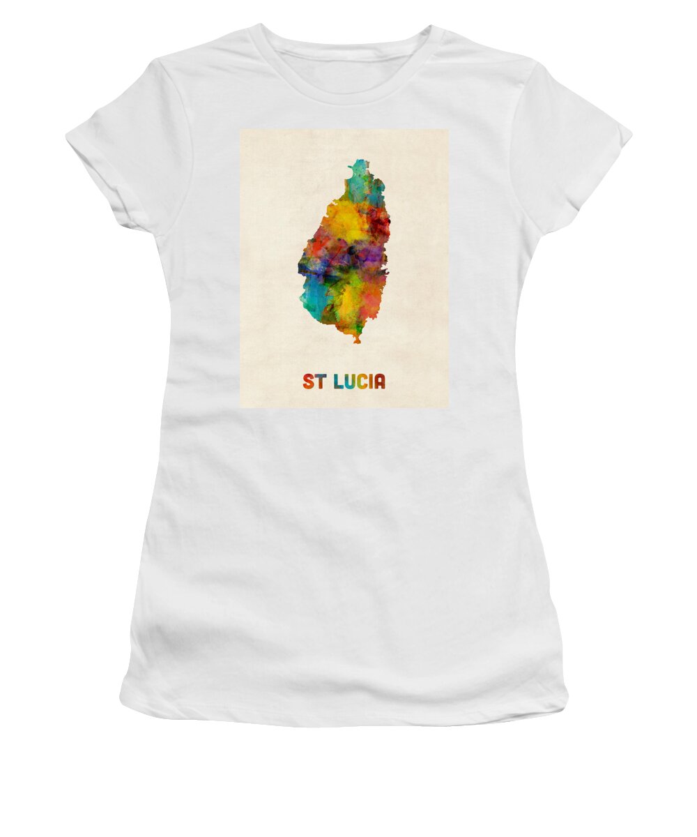 St Lucia Watercolor Map Women's T-Shirt by Michael Tompsett - Michael  Tompsett - Website