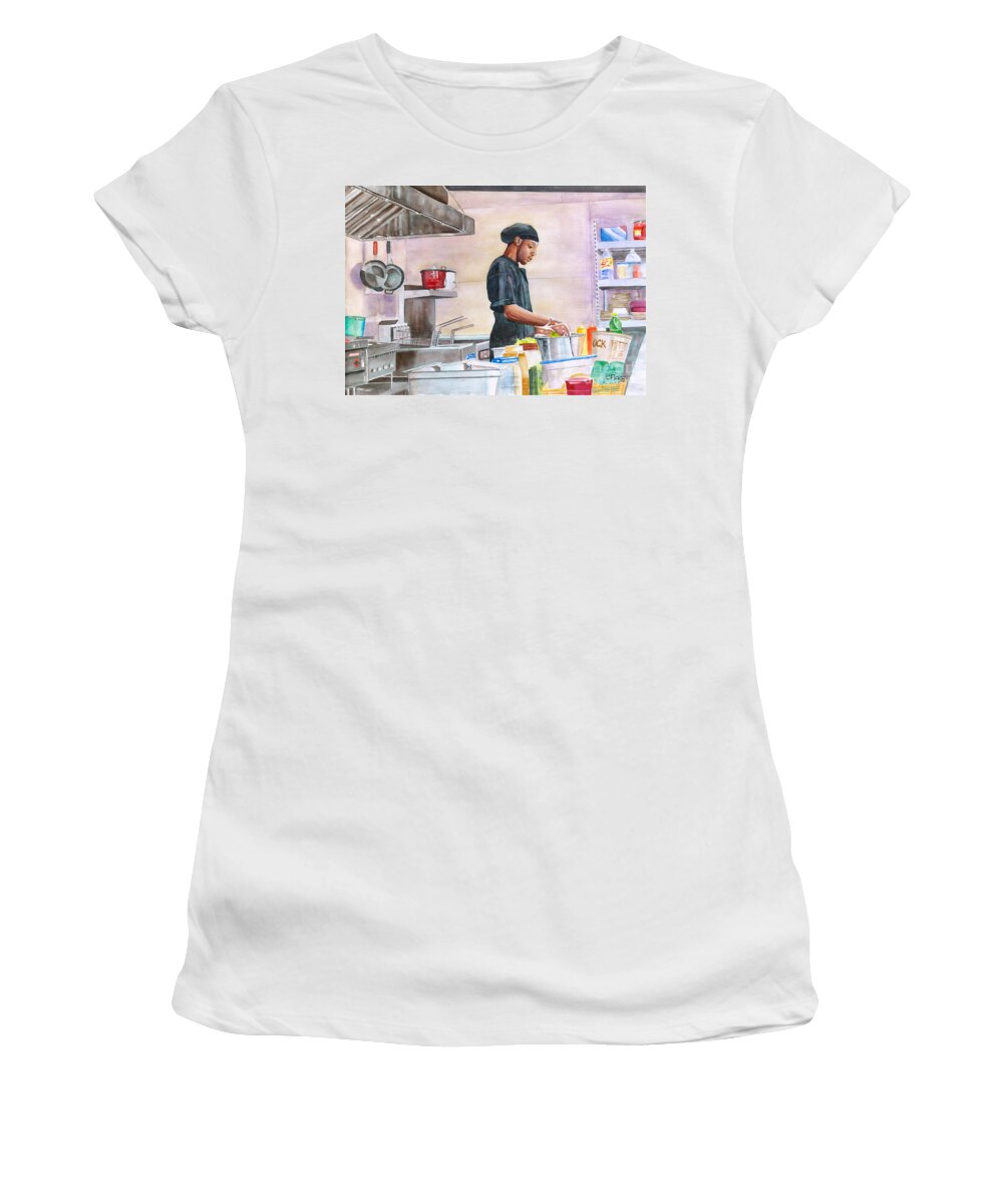 Watercolor Painting Women's T-Shirt featuring the painting St Thomas Chef Kareem by Carol Flagg