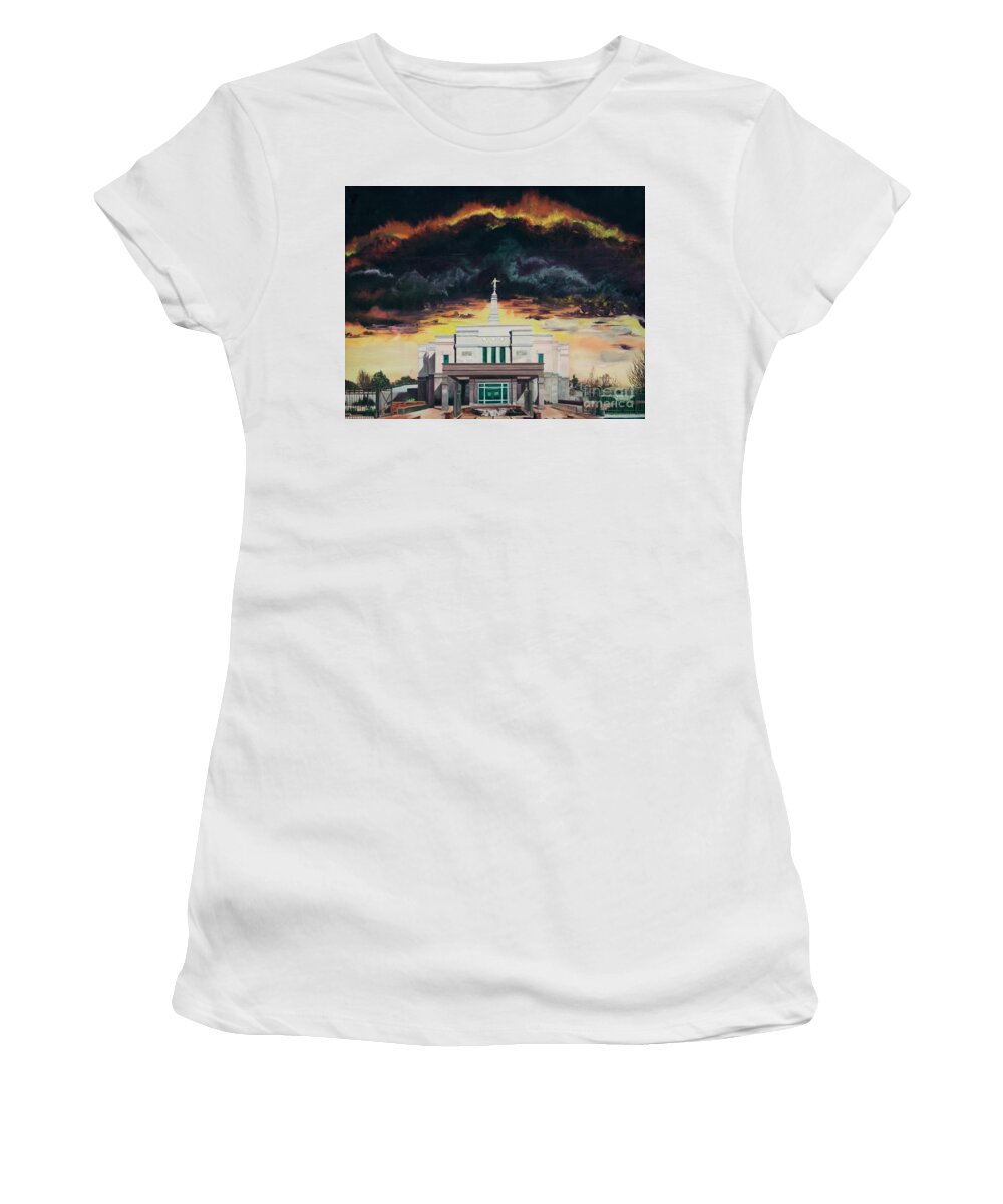 Lds Temples Women's T-Shirt featuring the painting Stand in Holy Places by Nila Jane Autry