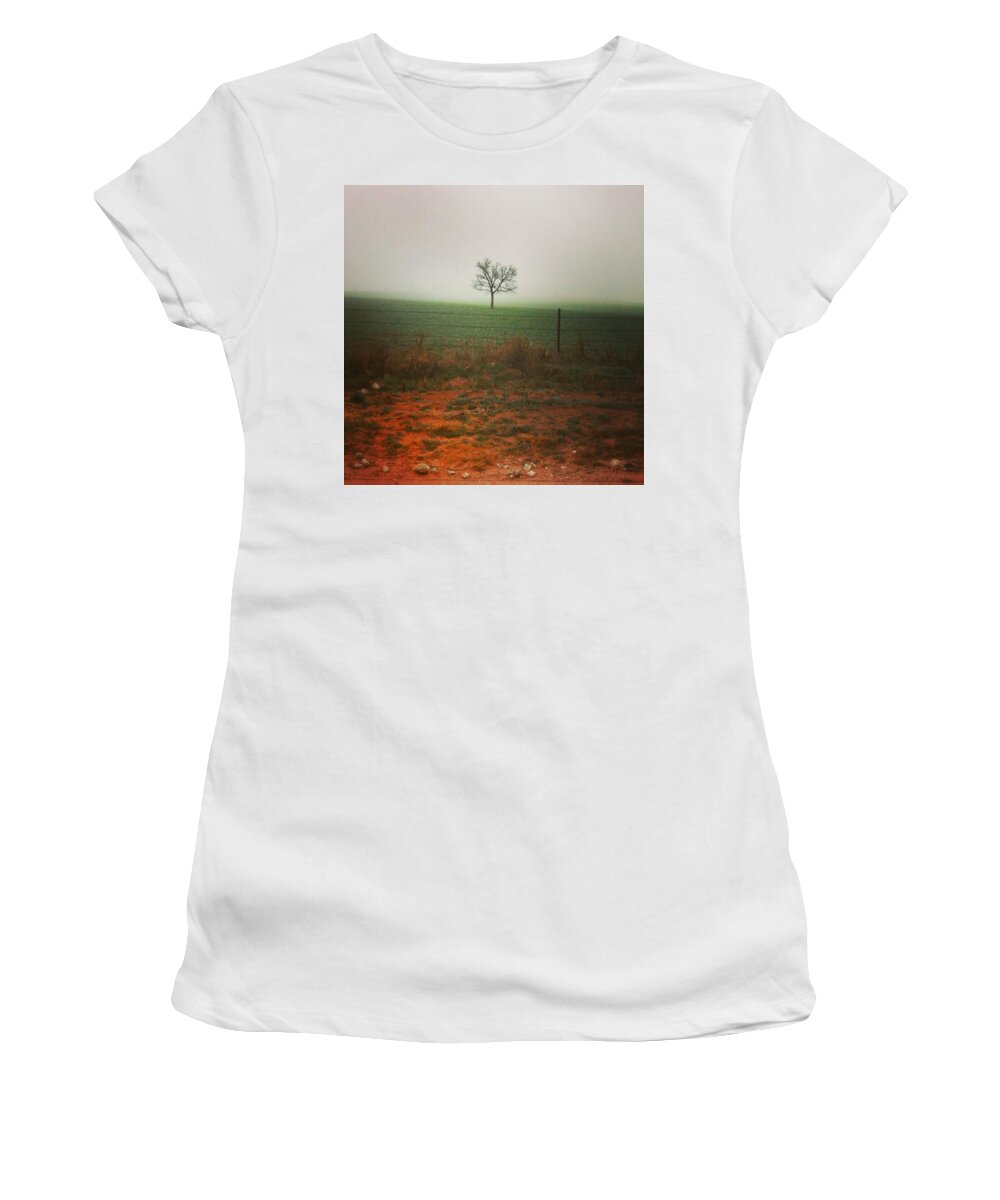 Nature Women's T-Shirt featuring the photograph Standing alone, a lone tree in the fog. by Shelli Fitzpatrick