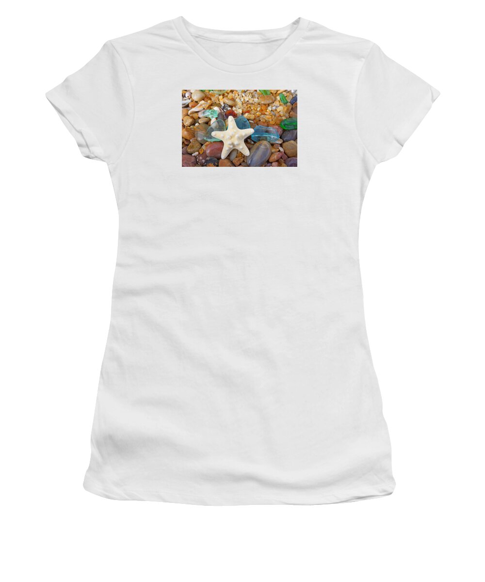 Starfish Women's T-Shirt featuring the photograph Starfish Art Prints Star Fish Seaglass Sea Glass by Patti Baslee