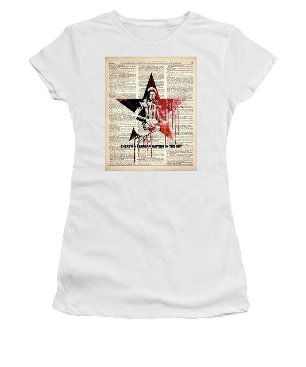 Jimi Women's T-Shirt featuring the mixed media DAVID BOWIE - STARMAN on dictionary page by Art Popop