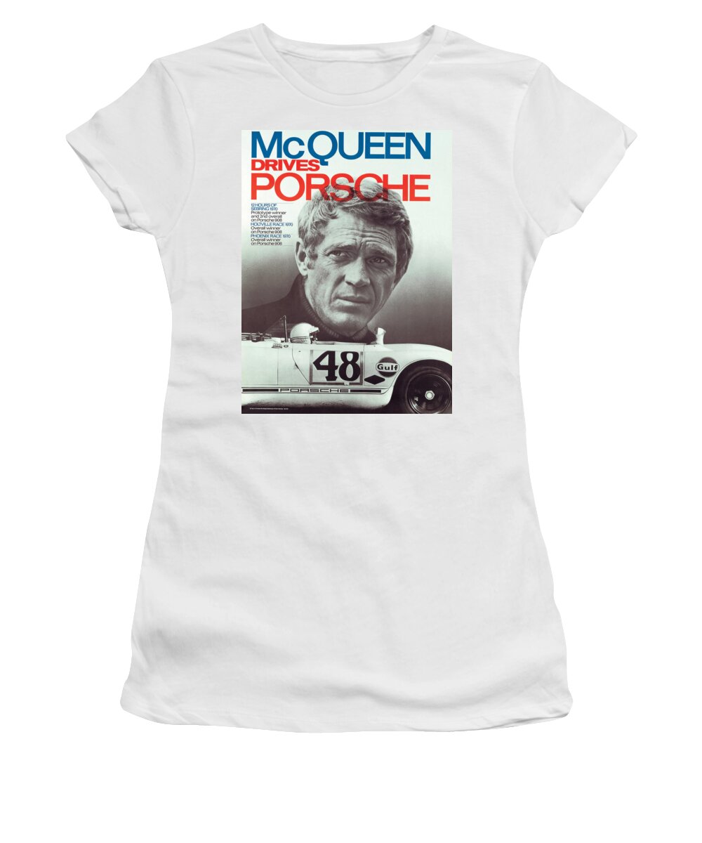 Steve Mcqueen Drives Porsche Women's T-Shirt featuring the digital art Steve McQueen Drives Porsche by Georgia Fowler