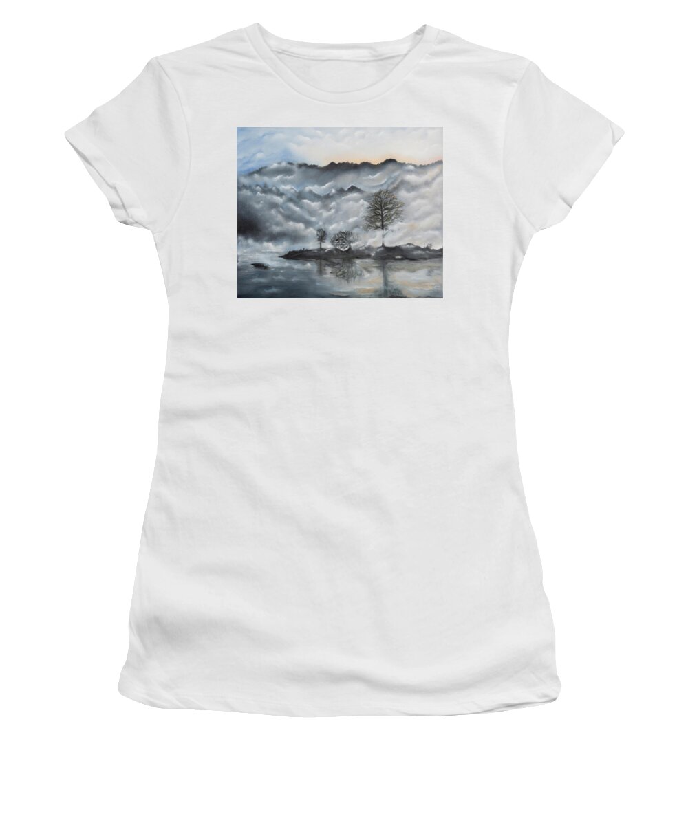 Lake Women's T-Shirt featuring the painting Stillness by Neslihan Ergul Colley