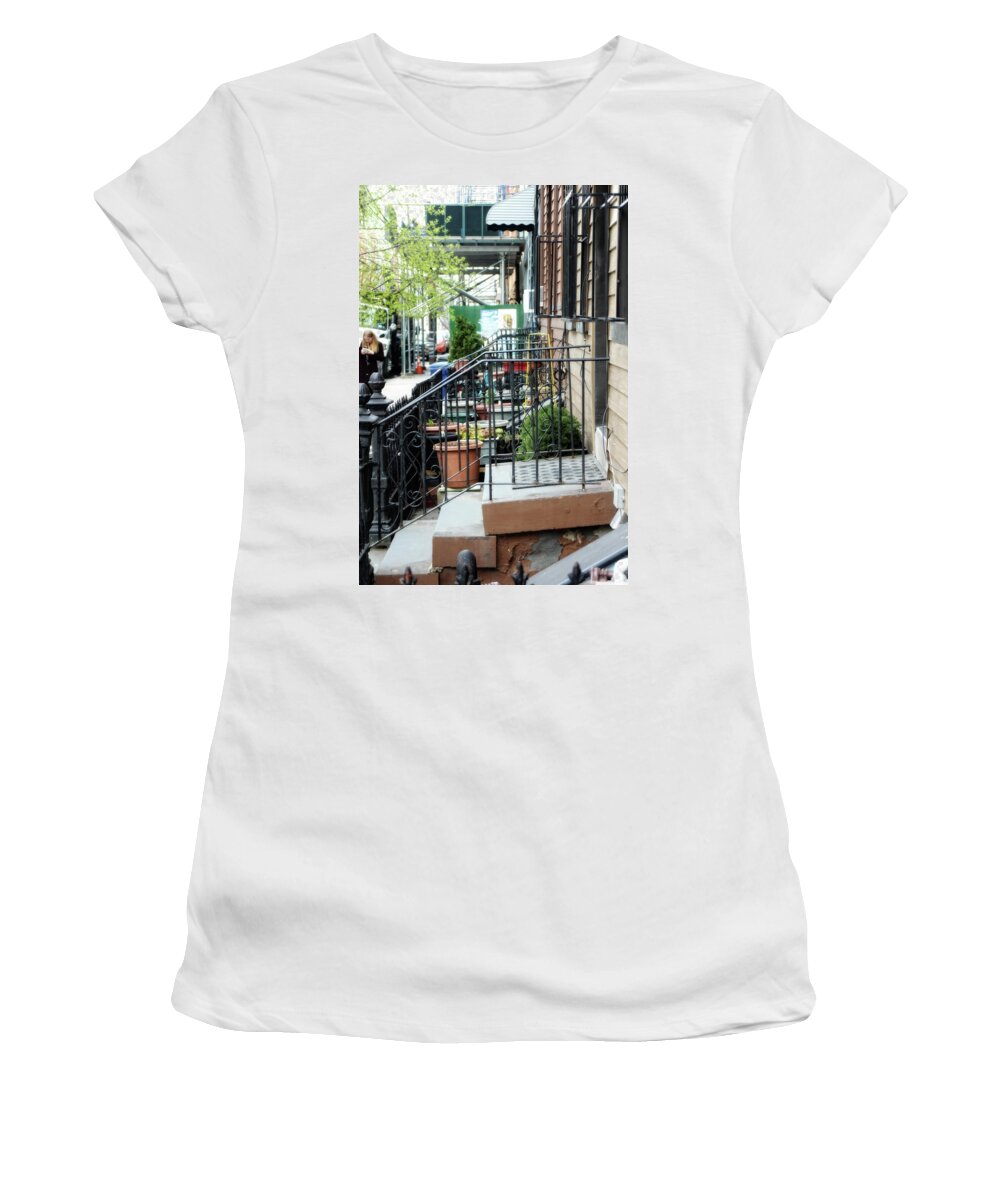 Brownstone Women's T-Shirt featuring the photograph Stoops in New York by Doc Braham