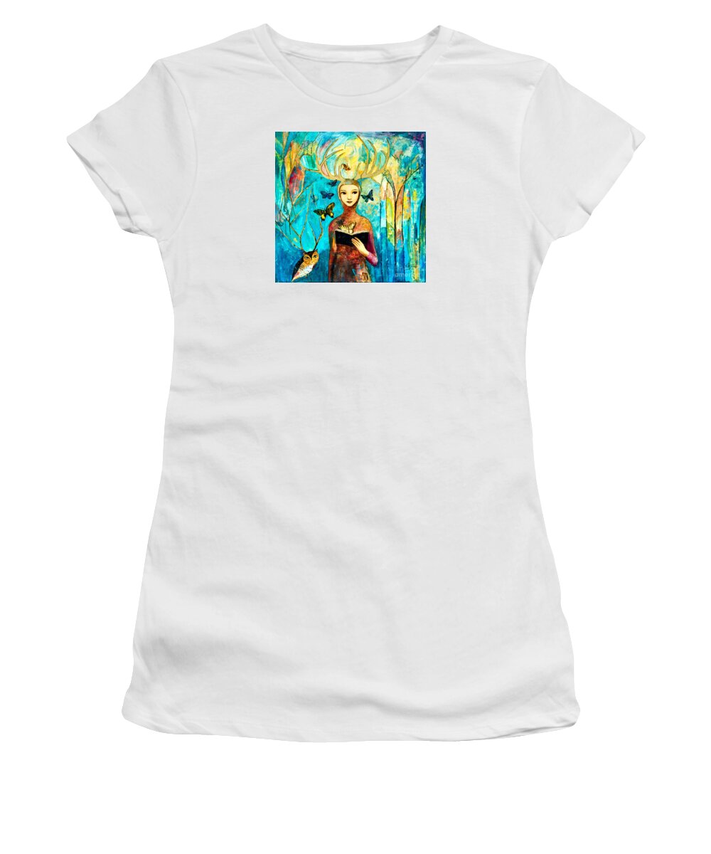 Shijun Women's T-Shirt featuring the painting Story of Forest by Shijun Munns