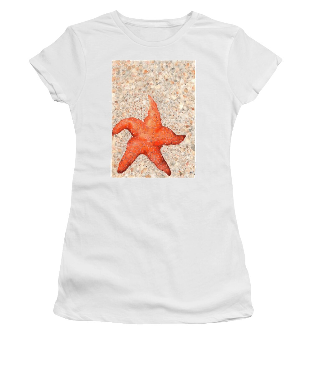 Starfish Women's T-Shirt featuring the painting Stranded Starfish by Hilda Wagner